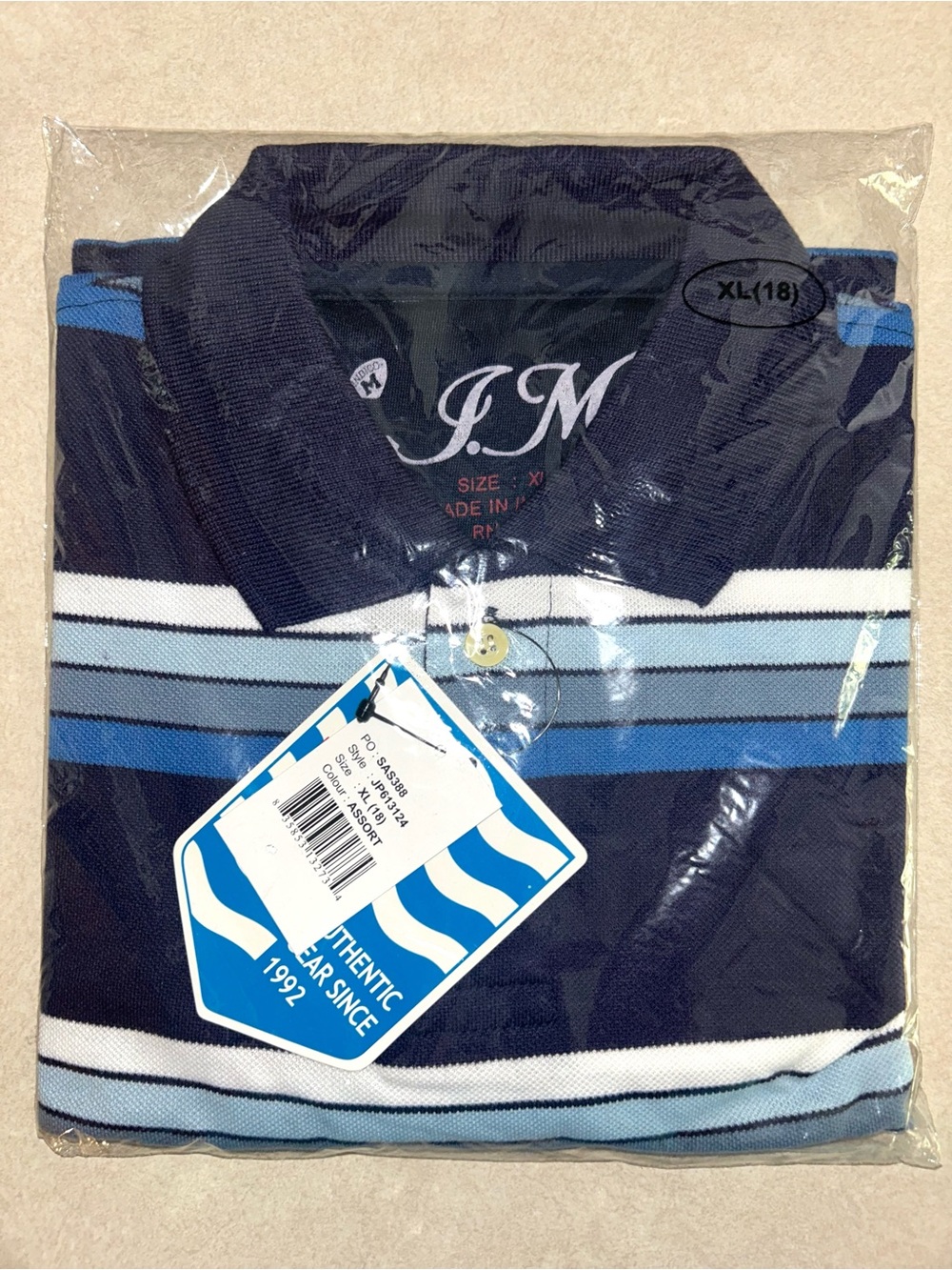 IM Boy’s Multi-Striped Polo Shirt Short Sleeve Navy Blue White XL Size 18